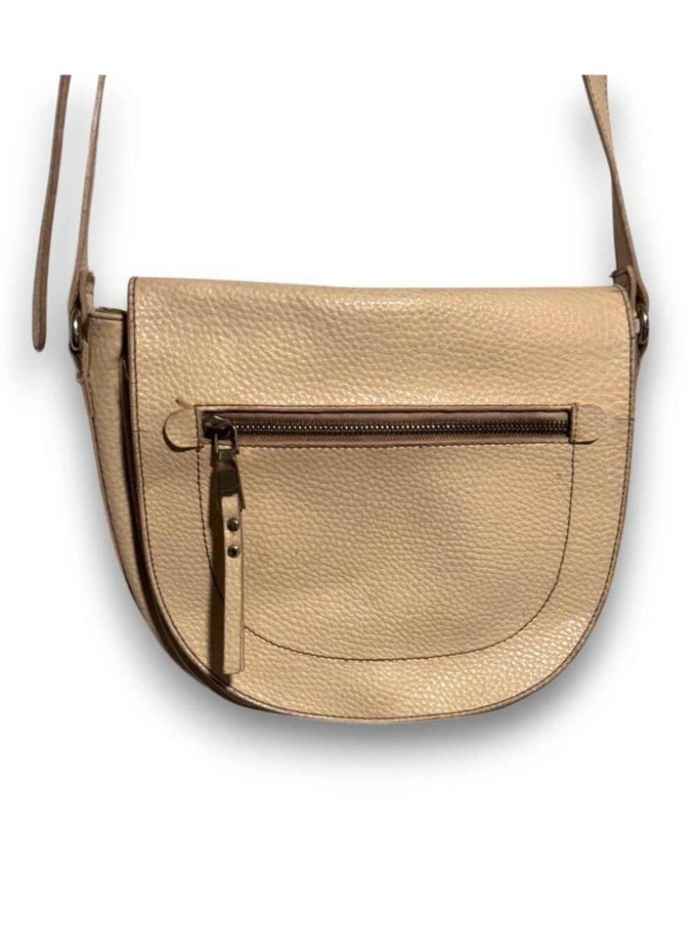 Vintage Jaclyn Smith Cream Pebbled Leather Saddle Crossbody Bag Adjustable Strap - Picture 4 of 11